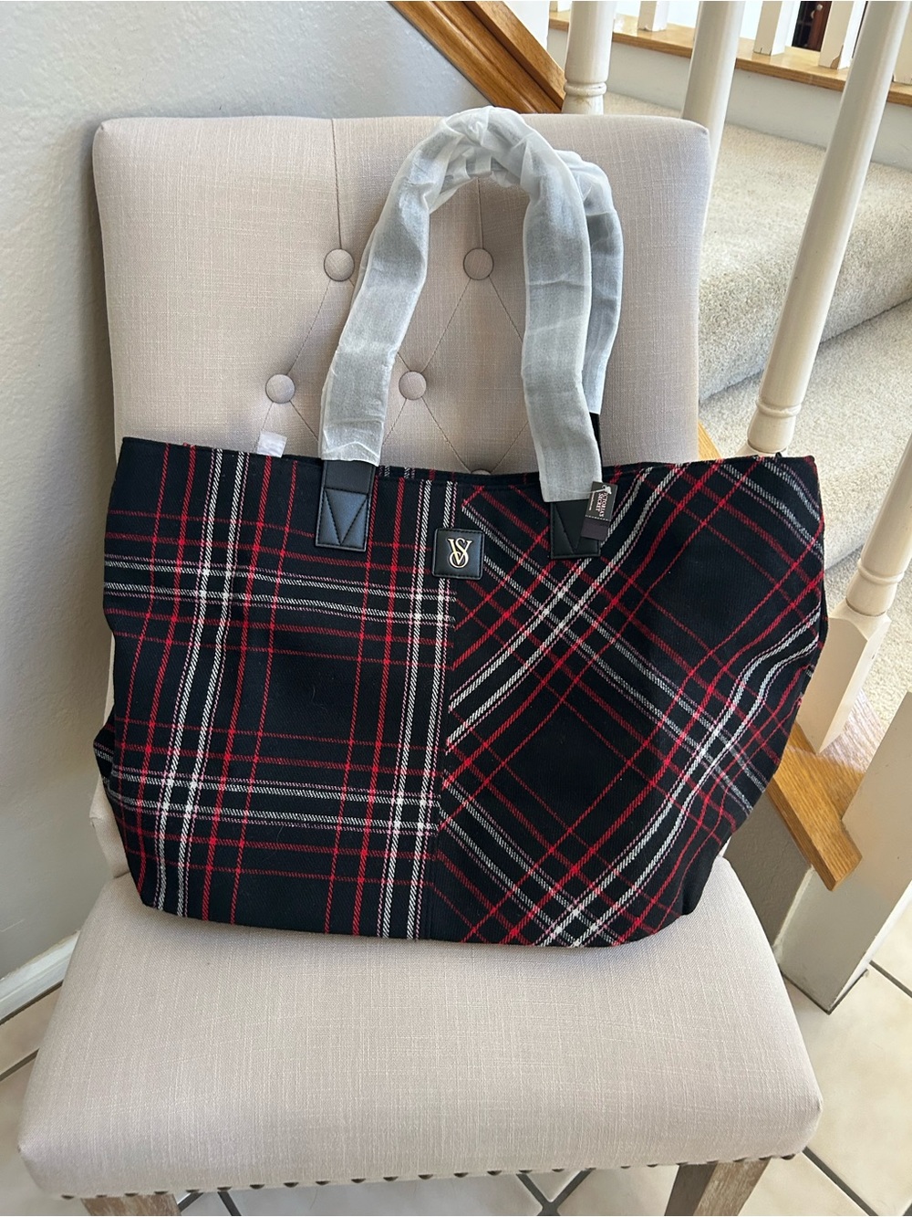 Victoria's Secret Black and Red Plaid Tote